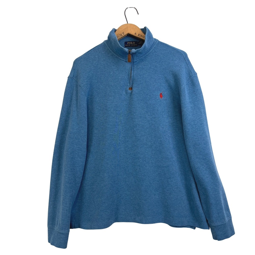 Polo Ralph Lauren Mens Blue Cotton Quarter Zip Pullover Sweater Size Large L/G